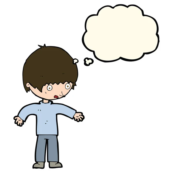 Cartoon confused boy with thought bubble — Stock Vector