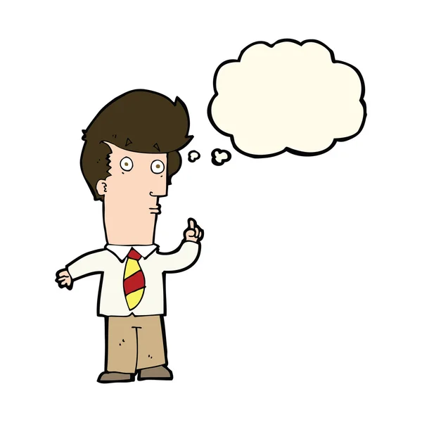 विचार बुलबुला के साथ प्रश्न के साथ कार्टून आदमी — स्टॉक वेक्टर