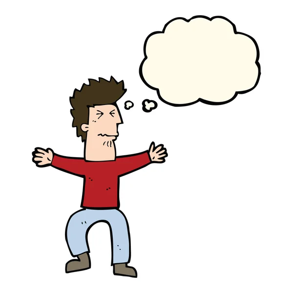 Dibujos animados estresado hombre con burbuja de pensamiento — Archivo Imágenes Vectoriales