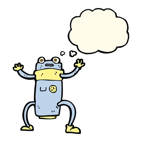 Robot de dibujos animados con burbuja de pensamiento — Vector de stock