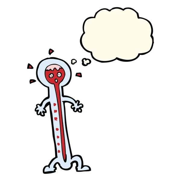 Thermomètre chaud dessin animé avec bulle de pensée — Image vectorielle