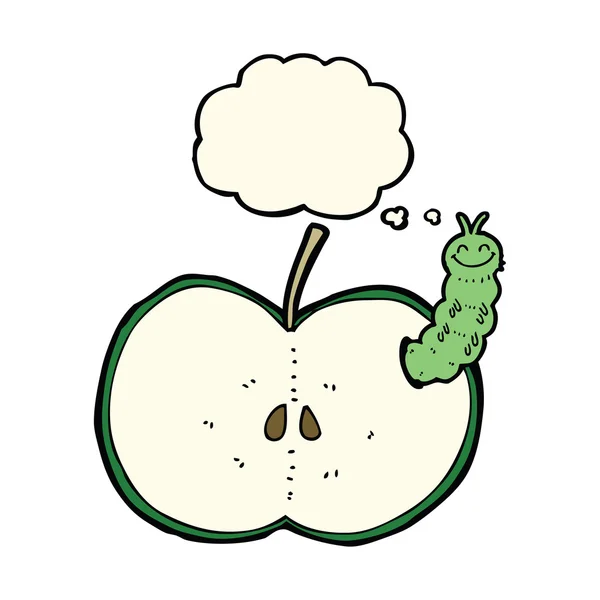 Insecte dessin animé manger pomme avec bulle de pensée — Image vectorielle