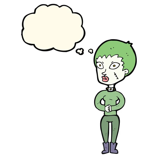 Dessin animé zombie fille avec pensée bulle — Image vectorielle