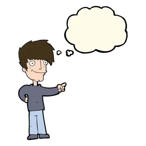 Dessin animé homme pointant avec bulle de pensée — Image vectorielle