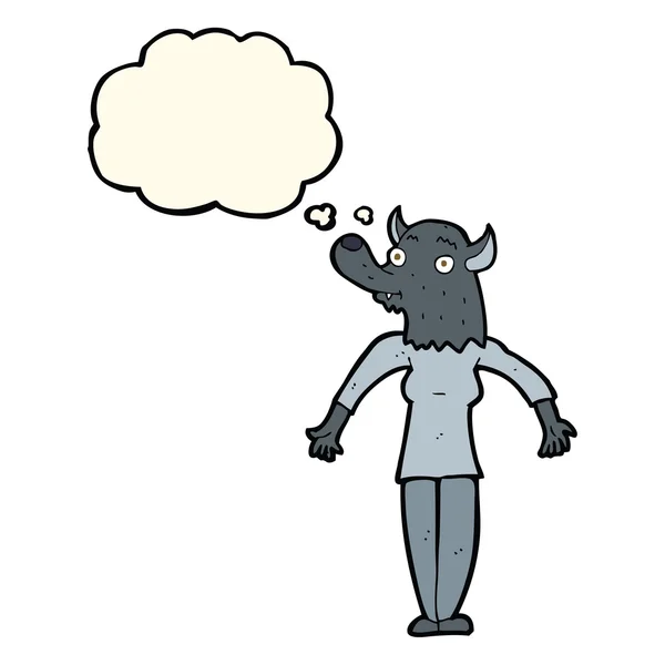 Cartoon Werwolf Frau mit Gedankenblase — Stockvektor