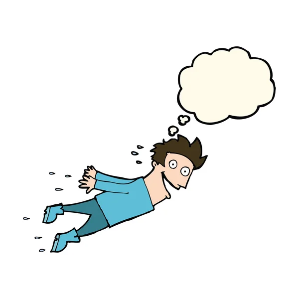 Cartoon drenched man vliegen met gedachte zeepbel — Stockvector