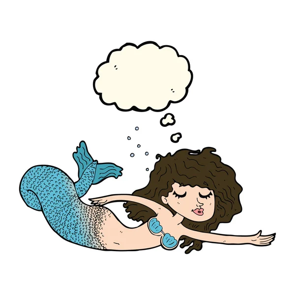Karikatur Meerjungfrau mit Gedankenblase — Stockvektor