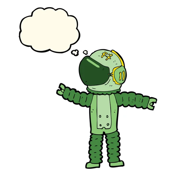 생각의 거품을 안고 있는 만화 우주 비행사 — 스톡 벡터