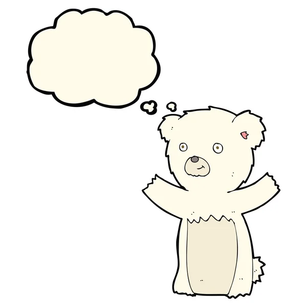 Cartone animato cucciolo di orso polare con bolla di pensiero — Vettoriale Stock