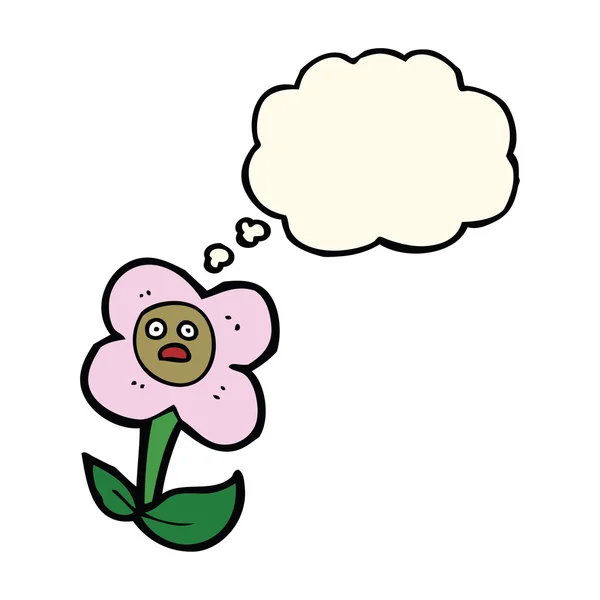 Kreslený květ s tváří s myšlenkovou bublinou — Stockový vektor