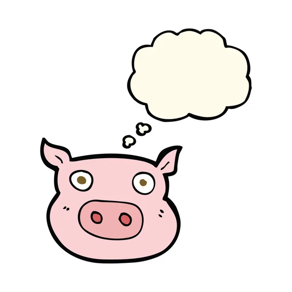 Visage de porc dessin animé avec bulle de pensée — Image vectorielle