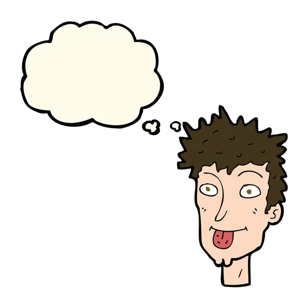 Uomo dei cartoni animati attaccare fuori la lingua con bolla di pensiero — Vettoriale Stock