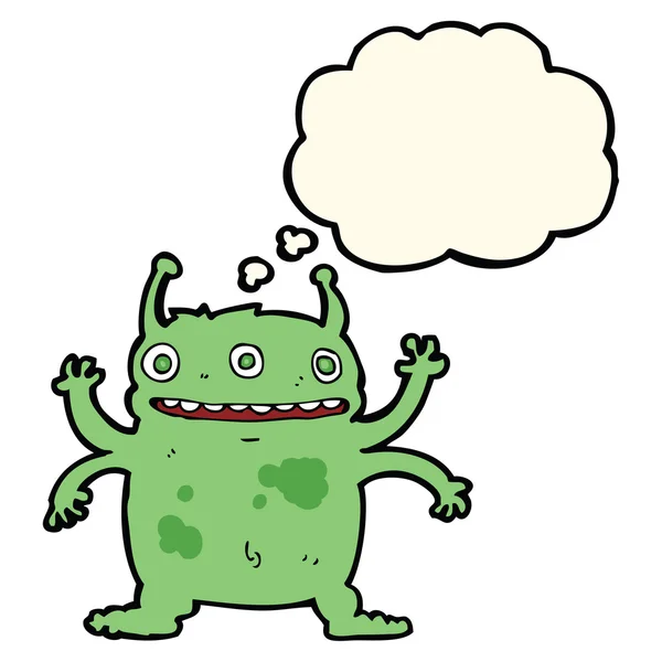 Desenho animado monstro alienígena com bolha de pensamento — Vetor de Stock