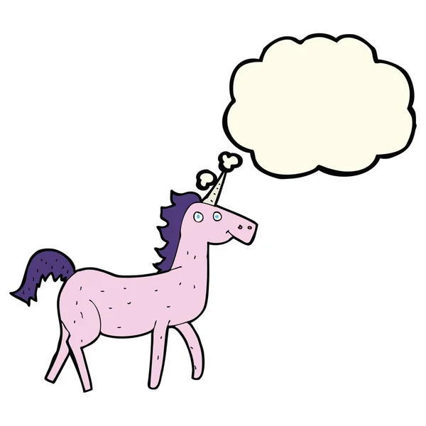 Unicornio de dibujos animados con burbuja de pensamiento — Vector de stock