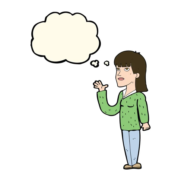 Cartoon woman explaining with thought bubble — Stock Vector