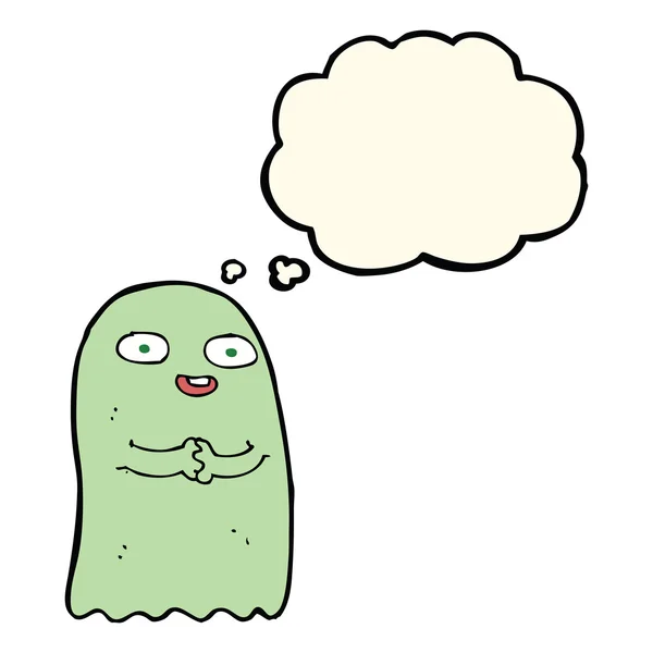 Divertido fantasma de dibujos animados con burbuja de pensamiento — Vector de stock