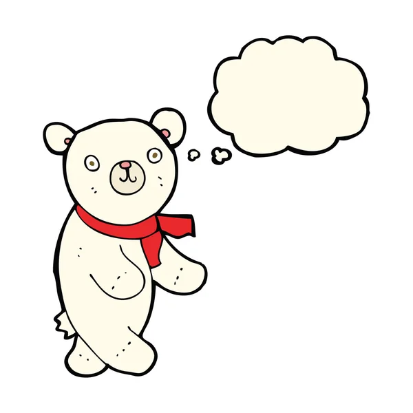 Carino cartone animato orsacchiotto polare con bolla di pensiero — Vettoriale Stock