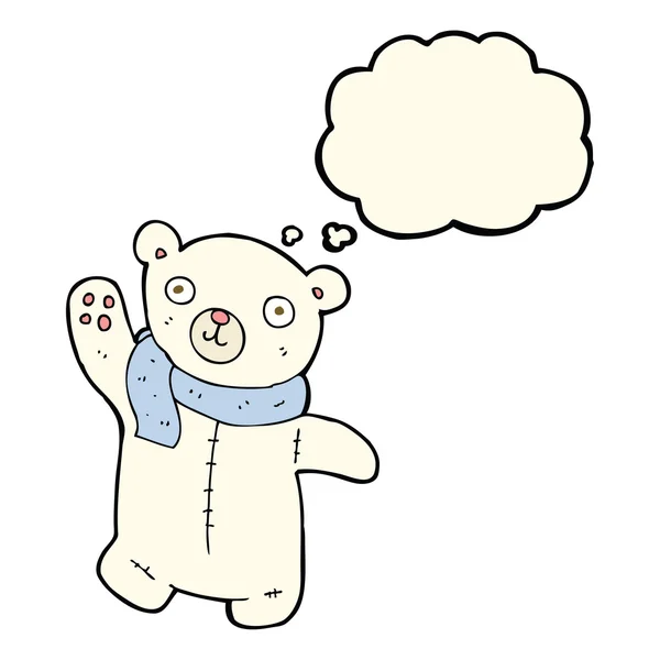 Söt tecknad polarteddybjörn med tanke bubbla — Stock vektor