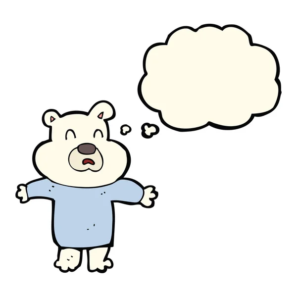 Dessin animé ours polaire malheureux avec bulle de pensée — Image vectorielle