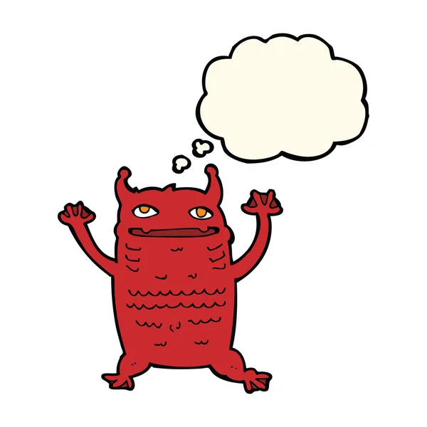 Cartone animato piccolo mostro con bolla di pensiero — Vettoriale Stock