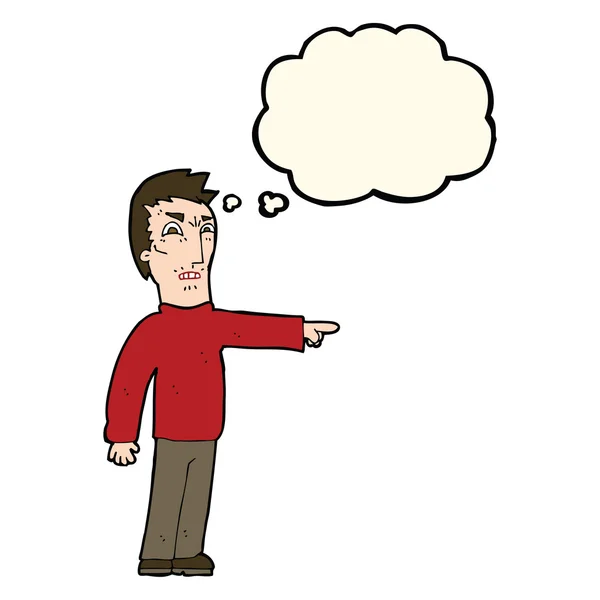 Karikatur wütender Mann zeigt mit Gedankenblase — Stockvektor