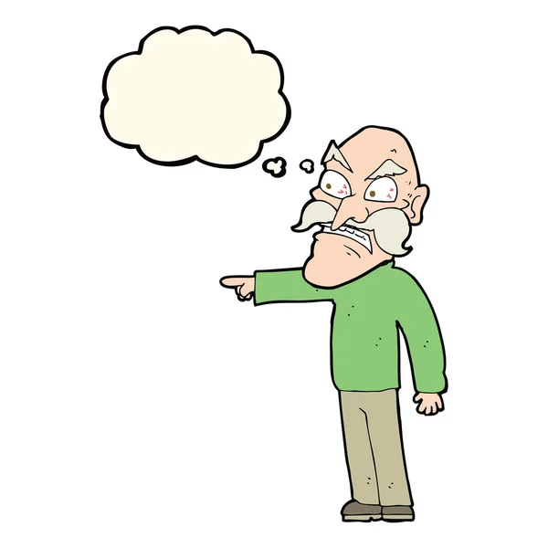 Cartoon furious old man with thought bubble — Stock Vector