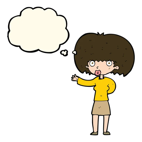 Mujer de dibujos animados gesto con burbuja de pensamiento — Vector de stock