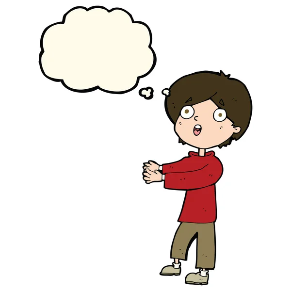 Cartoon shocked boy with thought bubble — Stock Vector