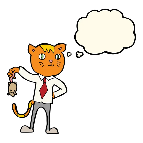 卡通业务猫碰上死耗子与思想泡泡 — 图库矢量图片