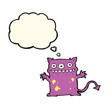 Düşünce baloncuklu küçük canavar.