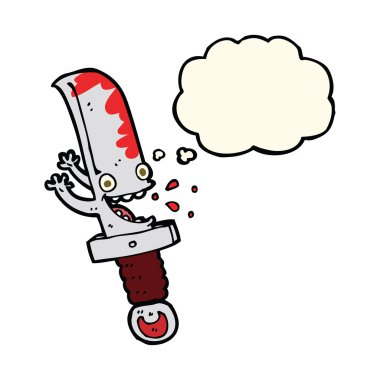 Düşünce baloncuğu olan çılgın bıçak çizgi film karakteri