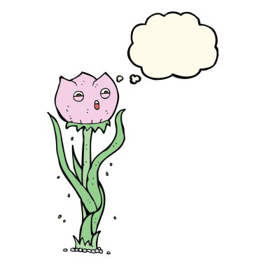 Düşünce baloncuklu karikatür çiçeği