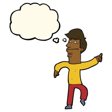 çizgi film endişeli adam düşünce balonunu işaret ediyor