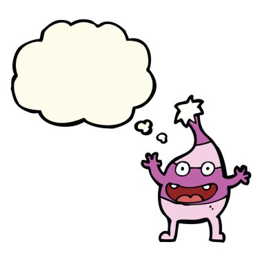 karikatür komik yaratık düşünce balonu ile
