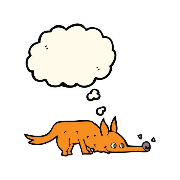 Cartoon fox sniffa golvet med tankebubbla — Stock vektor