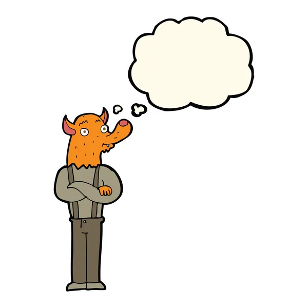 Karikatura člověka s fox hlavu napadlo bublina — Stockový vektor
