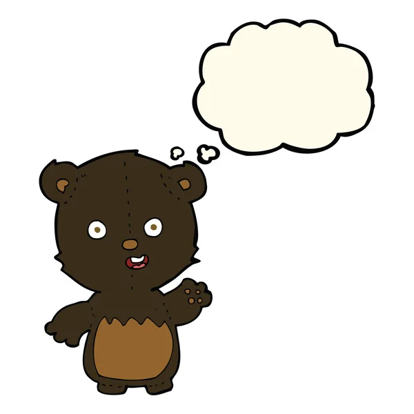 Cartoon wuivende zwarte beer cub met dacht dat bubble — Stockvector