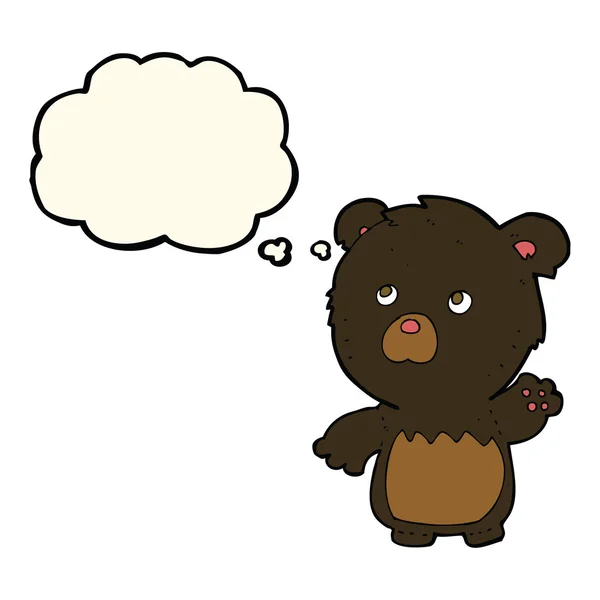 Cartoon black teddy bear with thought bubble — Stock Vector