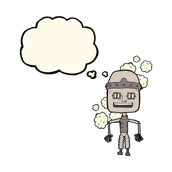 Divertido robot de dibujos animados con burbuja de pensamiento — Vector de stock