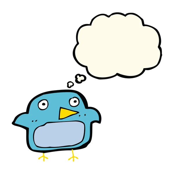 Мультяшная синяя птица с мыслепузырём — стоковый вектор
