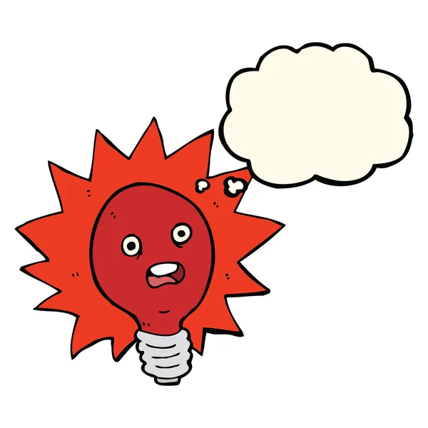 Cartoon röd glödlampa med tankebubbla — Stock vektor