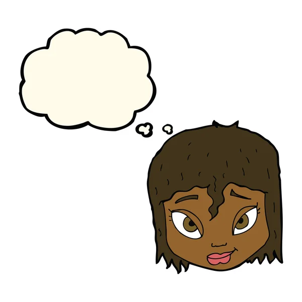 Cartone animato volto femminile con bolla di pensiero — Vettoriale Stock