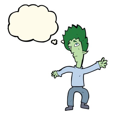 Düşünce baloncuğu olan vampir adam.