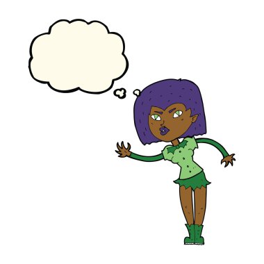 Düşünce baloncuğu olan vampir kız.