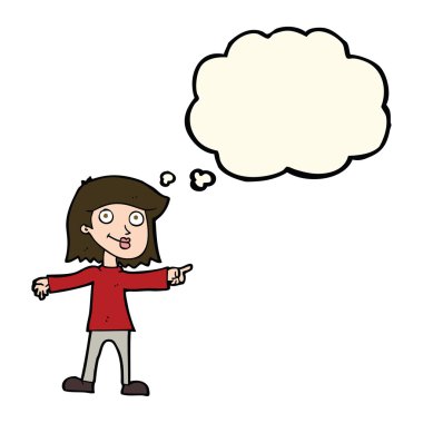 çizgi film mutlu kadın düşünce baloncuğu ile işaret