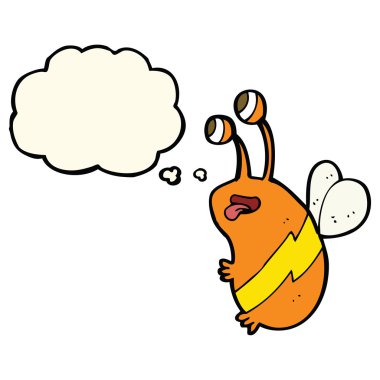 Düşünce baloncuklu komik bir arı.