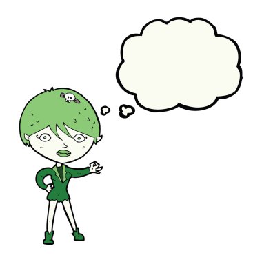 Düşünce baloncuğu olan vampir kız.