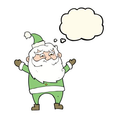 Mutlu Noel Baba çizgi filmi. Düşünce baloncuklu.