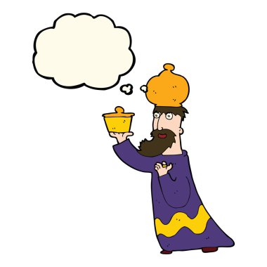 Düşünce baloncuğu olan üç bilge adamdan biri.