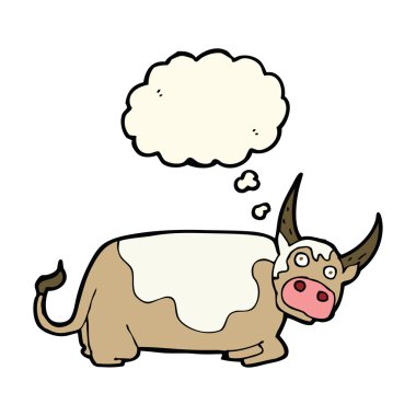 Düşünce baloncuklu çizgi film boğası